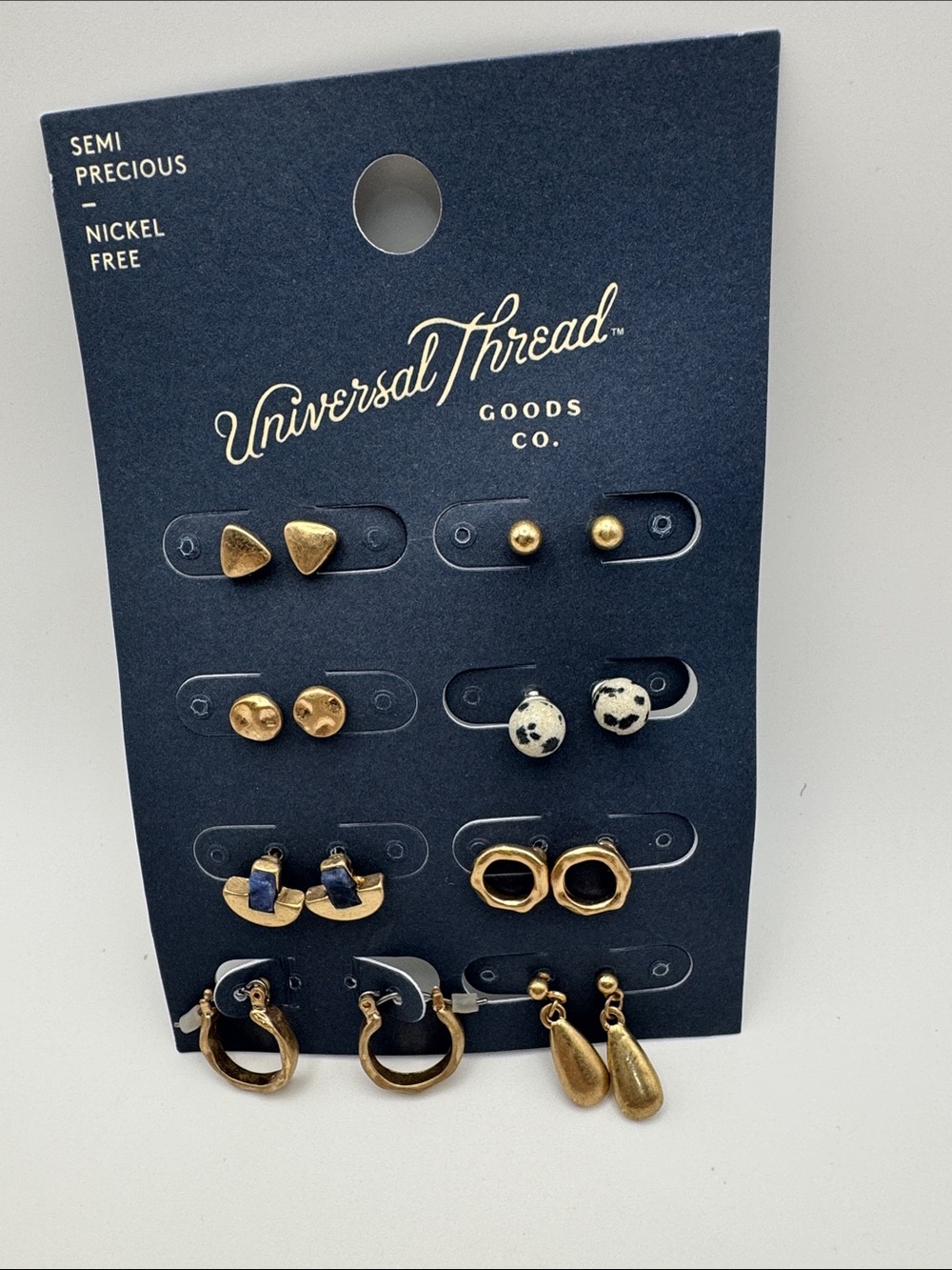 Universal Thread Gold and Black Mixed Stud & Hoop Earring Set